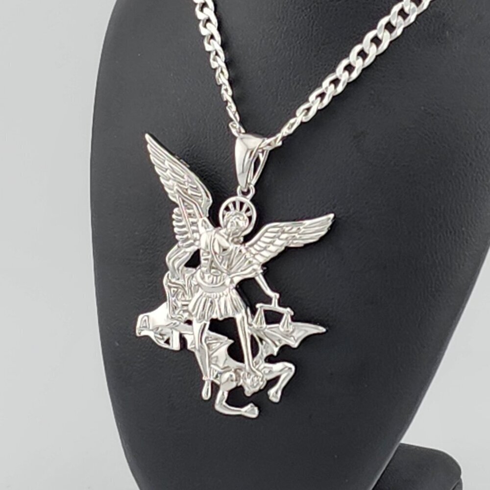 Brand New Sterling Silver 925 Saint Michael Necklace - Picture 9 of 12